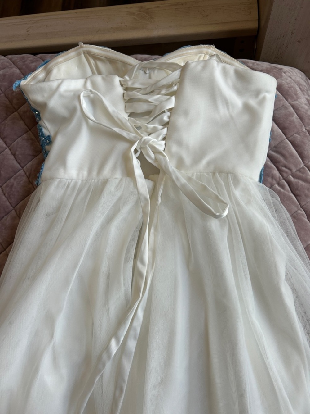 Blondie Nites White Tulle Prom Dress with Blue Embellished Bodice - Picture 3 of 5